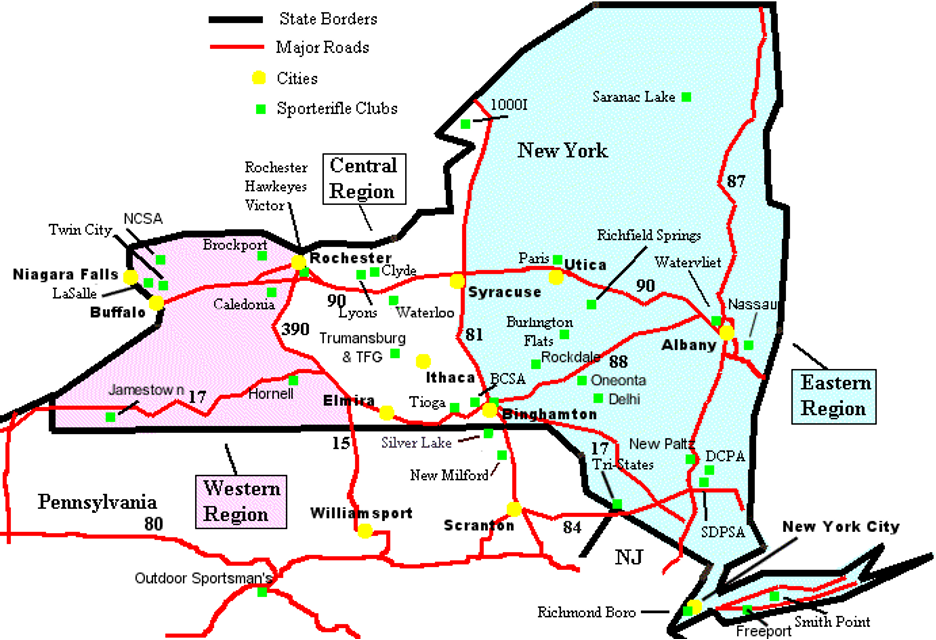 Map showing the teams in the NYS Sporter Rifle League